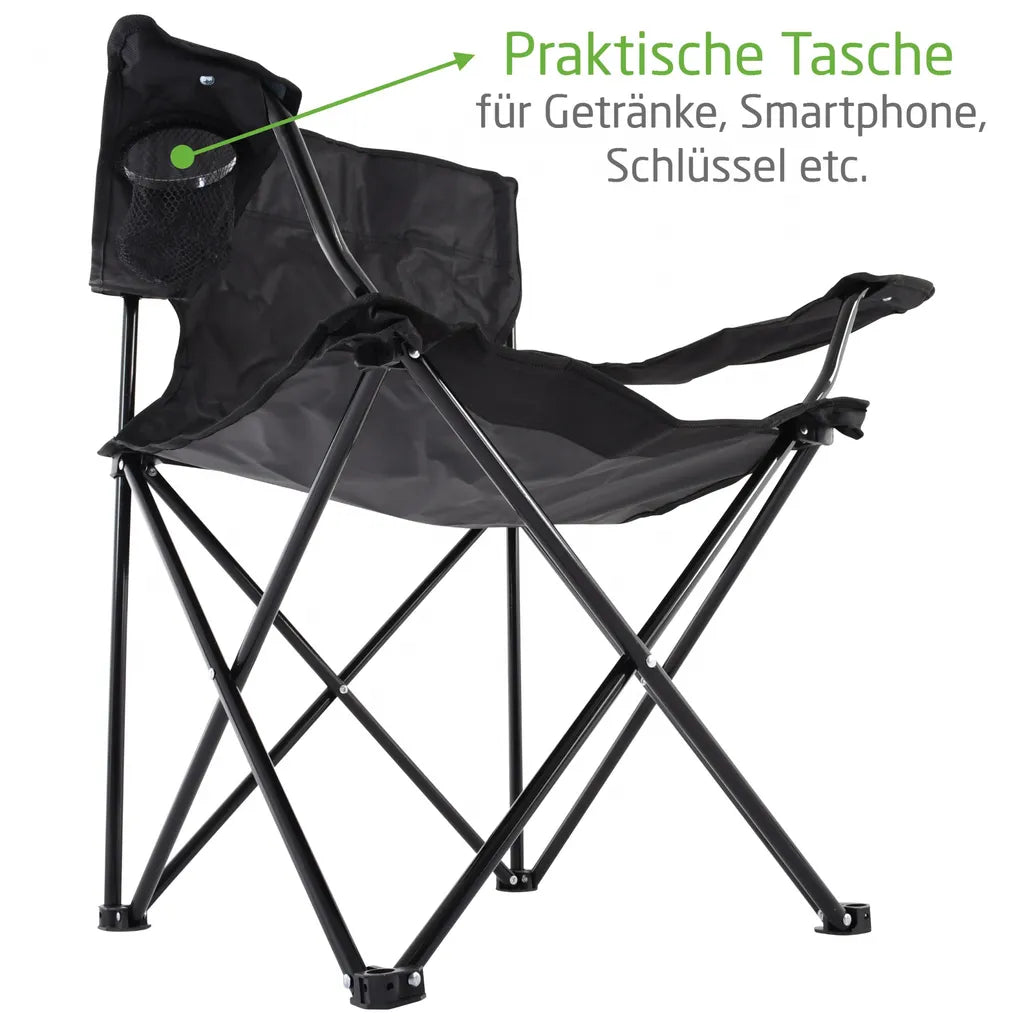  Raburg Angelstuhl JOE In SCHWARZ - Praktischer Faltstuhl Mit Armlehnen & Getränkehalter, Inklusive Tasche - Robust Für Camping, Strand, Angeln, Outdoor, Zuschauer, Jagd, Festival & Freizeit, Belastbar Bis 120 Kg