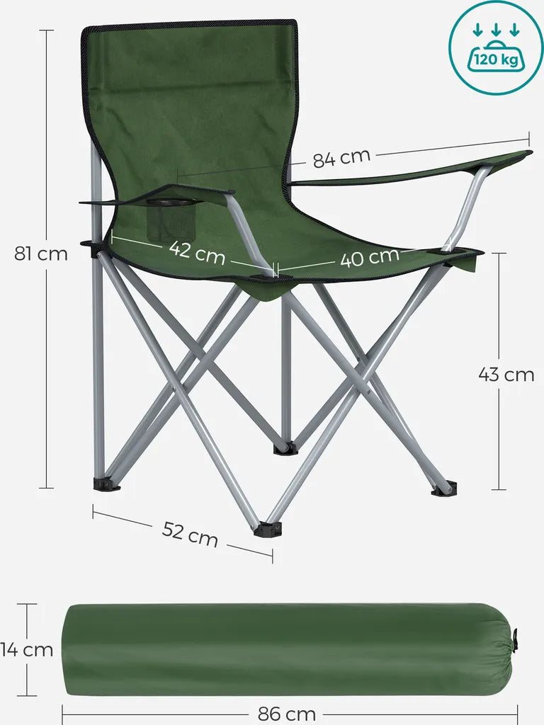  SONGMICS Campingstühle, 2er Set, Klappstühle, Outdoor-Stühle Mit Armlehnen Und Getränkehalter, Stabiles Gestell, Bis 120 Kg Belastbar, Grün GCB001C01