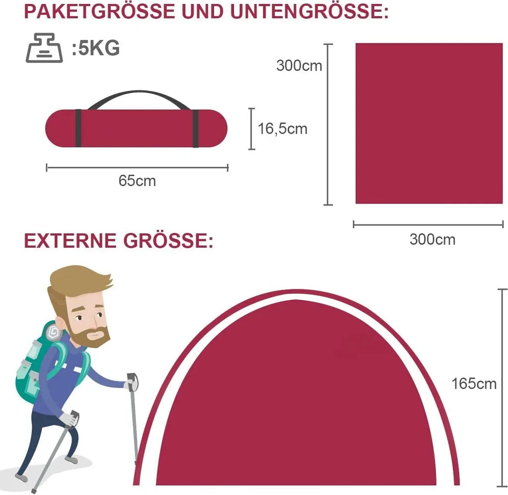  COSTWAY 5-6 Personen Campingzelt Kuppelzelt Wurfzelt Doppelschicht Winddichte Wasserabweisend Für Wandern Camping 300x300x165cm