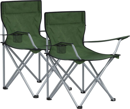  SONGMICS Campingstühle, 2er Set, Klappstühle, Outdoor-Stühle Mit Armlehnen Und Getränkehalter, Stabiles Gestell, Bis 120 Kg Belastbar, Grün GCB001C01