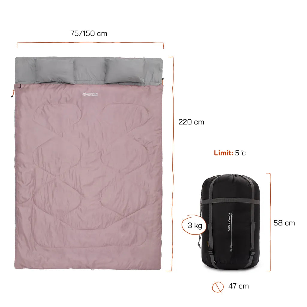  Doppelschlafsack 190+30x150cm Rose
