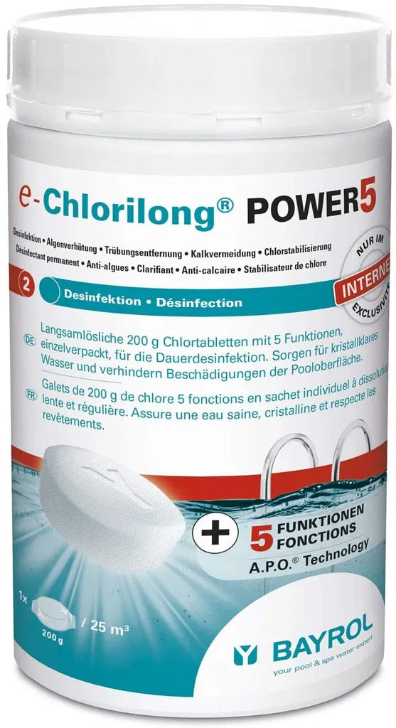  BAYROL E-Chlorilong® POWER 5 - 200 G Chlortabletten Mit 5 Funktionen 5,0 Kg