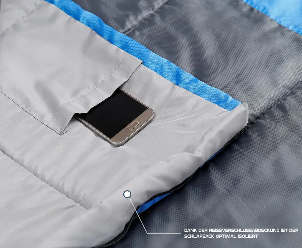  MOUNTREX® Schlafsack – Ultraleicht & Kompakt (850g) - Outdoor Sommerschlafsack - Mumienschlafsack (205x75cm) - Kleines Packmaß Und Leicht - Jugendliche Und Erwachsene + Bonus Reisekissen (Blau)