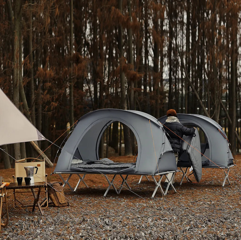  SoBuy OGS60-HG Feldbett Mit Zelt Feldbett 4in1-Zelt Mit Campingliege Schlafsack Wurfzelt Matratze Und Zubehör Zelt 1 Person 1 Mann Zelt