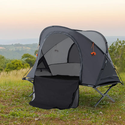  Outsunny Campingbett Mit Zelt Erhöhtes Feldbett Für 1 Person Kuppelzelt Mit Luftmatratze Inkl. Tragetasche Grau 200 X 86 X 147 Cm