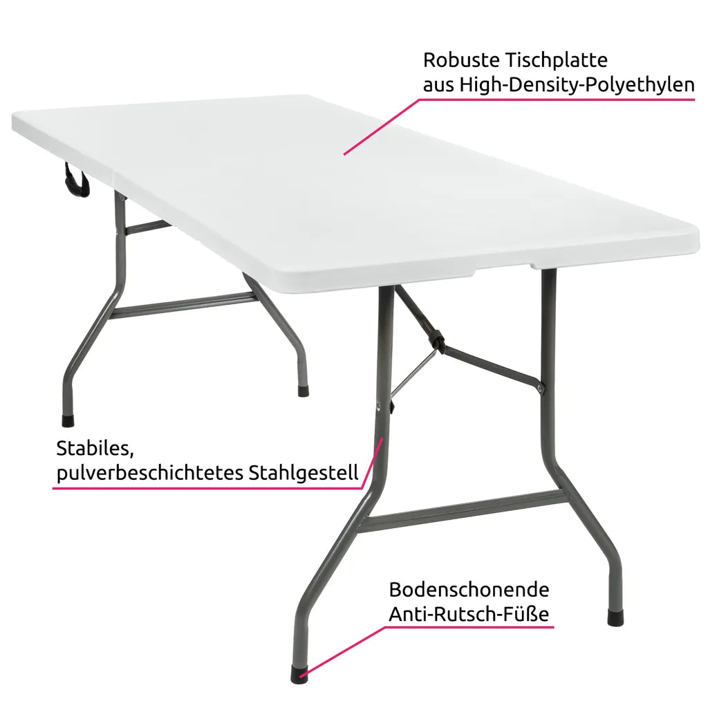  Tectake Camping Klapptisch 183x76x74cm - Weiß