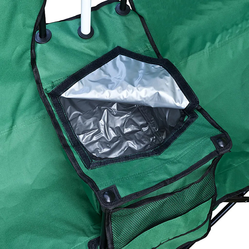  2er Partner Anglerstuhl Campingstuhl Mit Sonnenschirm Und Kühlfach, Farbe:Grün