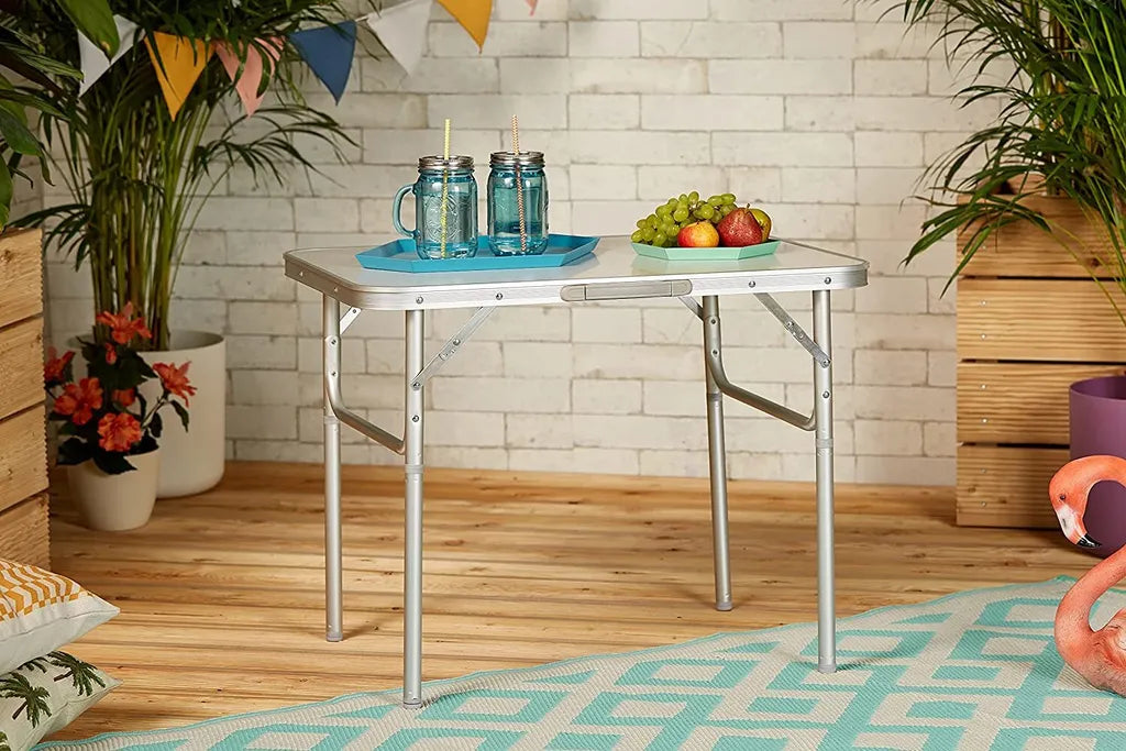  Camp Active Campingtisch - Klappar - Leicht - Höhenverstellbar Von 25 Bis 59CM - Tischplatte 75 X 55 CM - Aluminium/MDF - Weiß