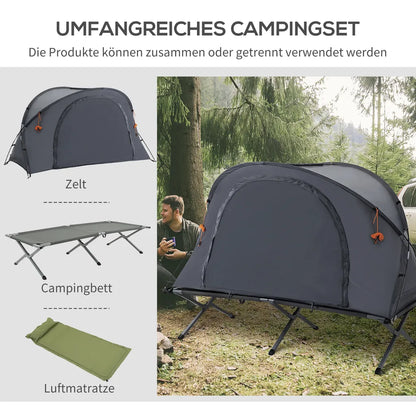  Outsunny Campingbett Mit Zelt Erhöhtes Feldbett Für 1 Person Kuppelzelt Mit Luftmatratze Inkl. Tragetasche Grau 200 X 86 X 147 Cm