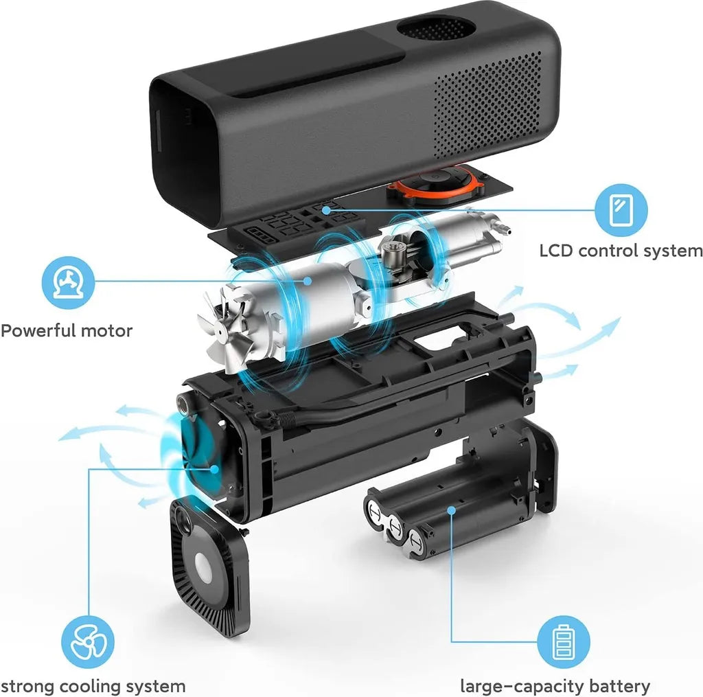  QiCYCLE Elektrische Luftpumpe, Tragbarer Luftkompressor Mit LED-Licht, Hochpräziser Digitaler Akku-Kompressor Reifenfüller Für Auto, Motorräder, Fahrräder, Bälle