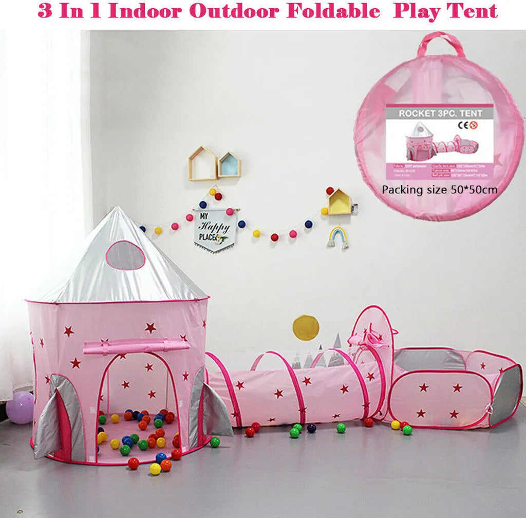  3-Teiliges Kinder Spielzelt Tunnel Spielplatz Pop-up Spielhaus Kinder Zelt Mit Krabbel Tunnel Und 1 Basketball-Korb