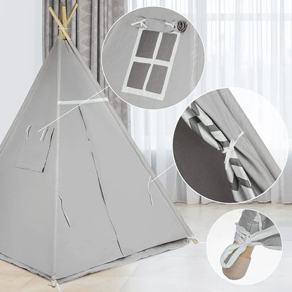  ONVAYA® Tipi Kinderzelt | Spielzelt Für Kinderzimmer & Garten | Tipi-Zelt Für Kinder | Mit Gemütlicher Bodenmatte | Indoor & Outdoor | Aus Holz & Baumwolle | Grau