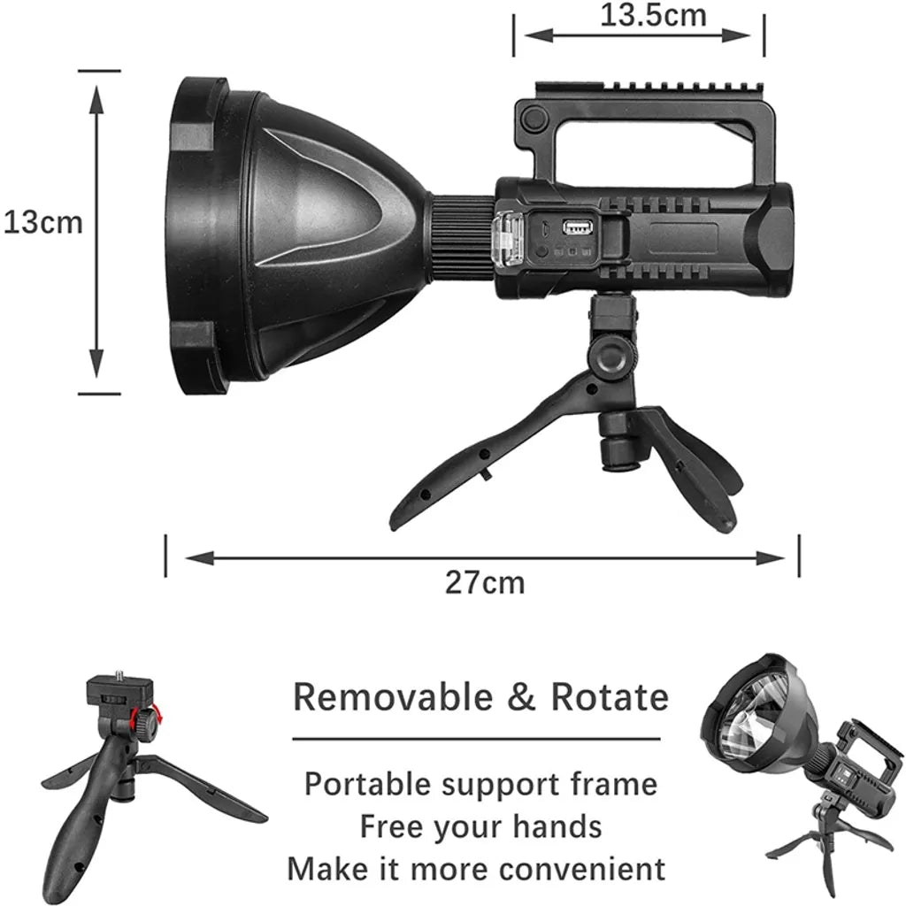  90000 Lumens Wiederaufladbare LED Scheinwerfer Taschenlampe Suchscheinwerfer Mit Stativ & USB-Ausgang