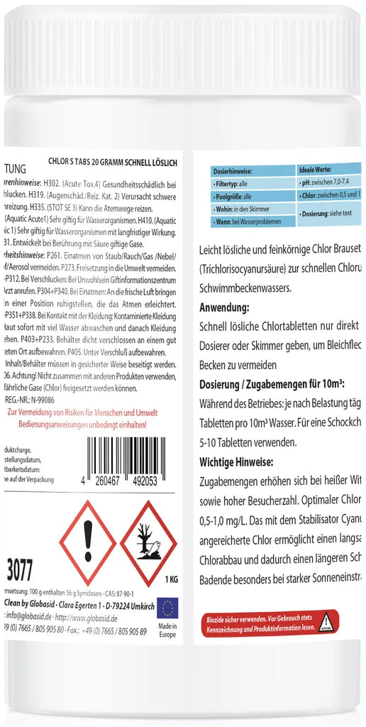  1 Kg Schnell-Chlortabs 20g - Für Pool & Schwimmbad - Schnell Löslich