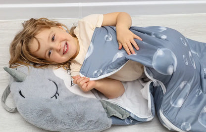  Kinderschlafsack Mit Kissen Indoor - Kuscheltier Schlafsack Für Kinder Kuschelschlafsack 135x50 Cm Grau Hai