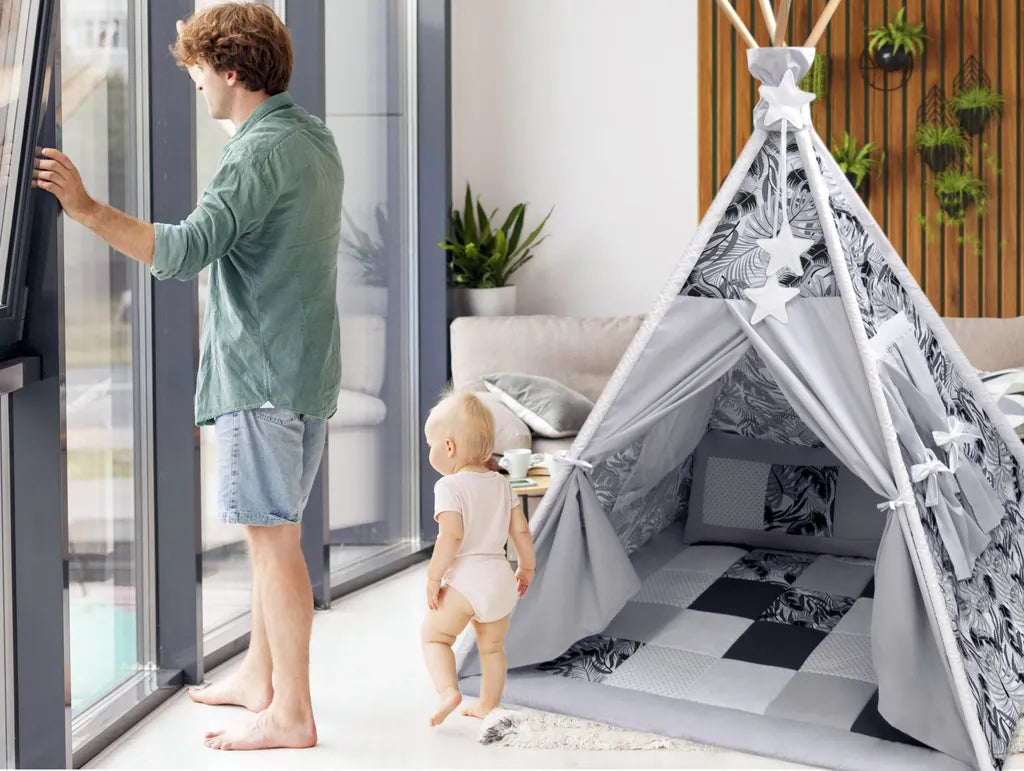  Amilian Tipi Zelt Für Kinder, Spielzelt Mit Gepolsterter Matte / Tipidecke / Bodenmatte Und Dekokissen, Zelt Kinderzimmer, Tippi Teepee