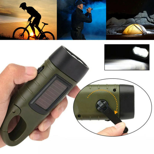  3-LED Taschenlampe Handkurbel Solar Dynamo Karabiner Wiederaufladbare Notfalllampe, Grün Camping Taschenlampe