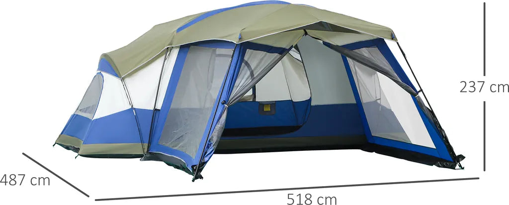  Outsunny Camping Zelt 6-8 Personen Zelt Familienzelt Mit Vorraum 2 Fenster Kuppelzelt PU3000mm Für Trekking Festival Glasfaser Blau 518 X 487 X 237 Cm