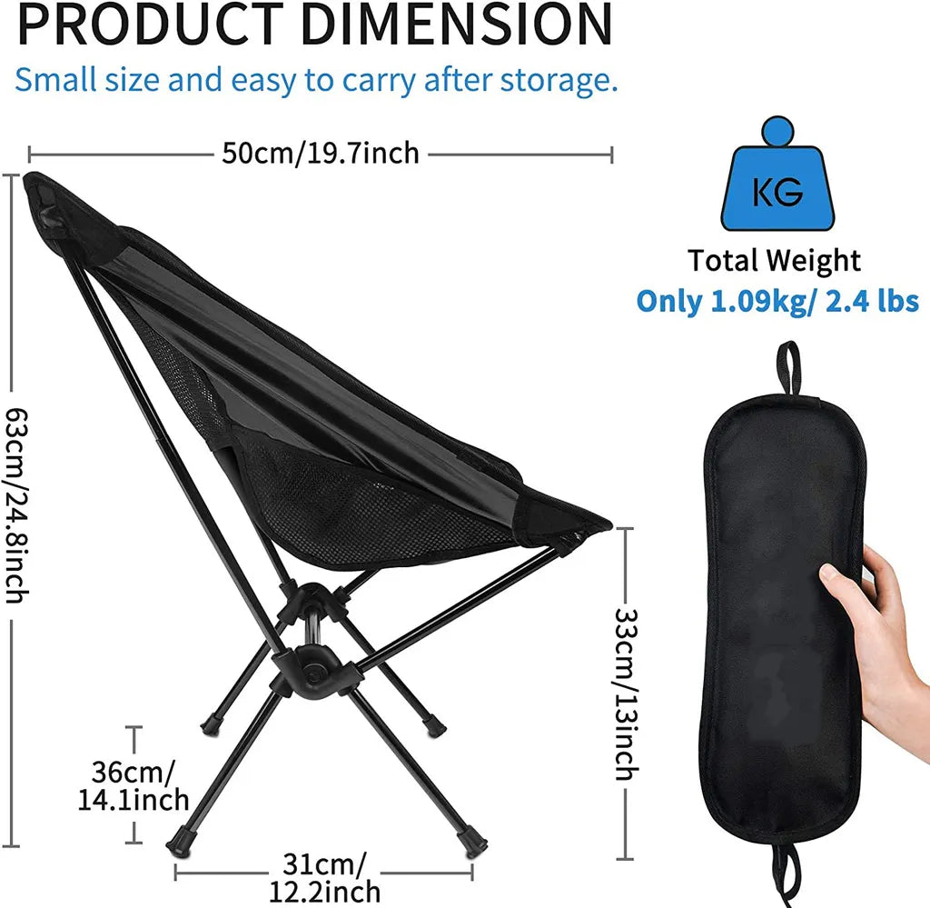  Campingstühle, Anglersessel, Camping Stuhl, Klappstühle, Mit Tragetasche Schwere Kapazität Klappstuhl Camping Klappstühle Strand Bis 145kg (Schwarz)