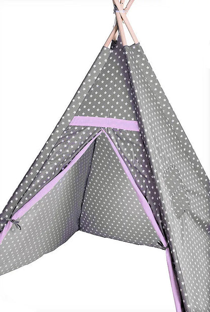 Kinder Spielzelt 160 Cm - Tipi Deko Zelt - Farbe: Grau Mit Sternen