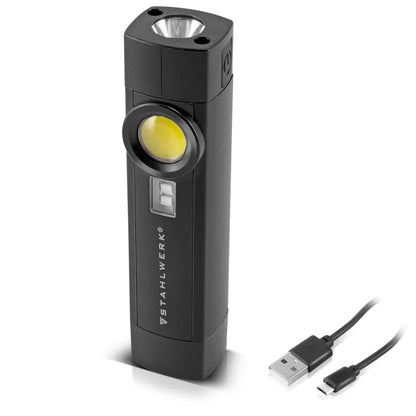  STAHLWERK LED Arbeitsleuchte 5 W Taschenlampe Werkstattlampe Mit 4 Leucht-Modi UV-Licht Akku USB