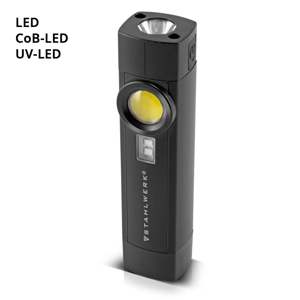  STAHLWERK LED Arbeitsleuchte 5 W Taschenlampe Werkstattlampe Mit 4 Leucht-Modi UV-Licht Akku USB