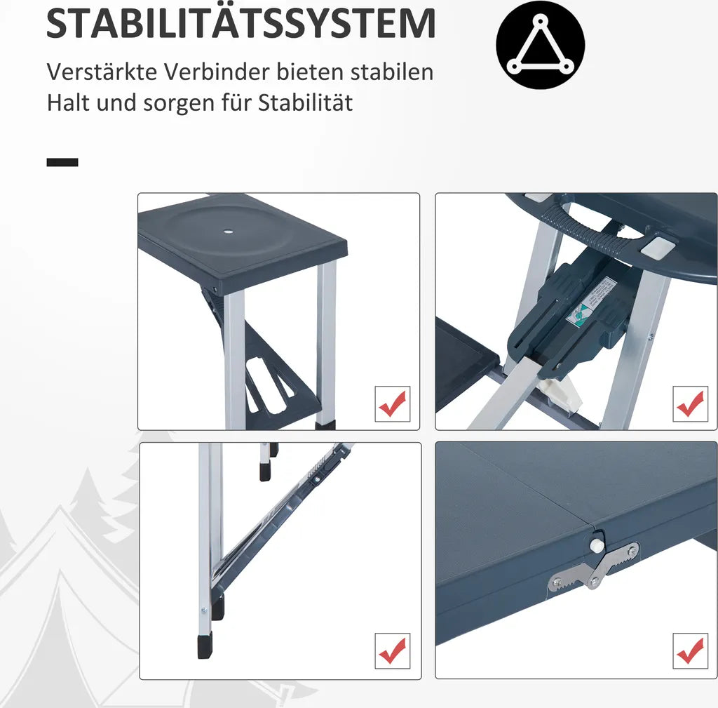  Outsunny Alu Campingtisch Picknick Bank Sitzgruppe Gartentisch Mit 4 Sitzen Klappbar Dunkelgrau