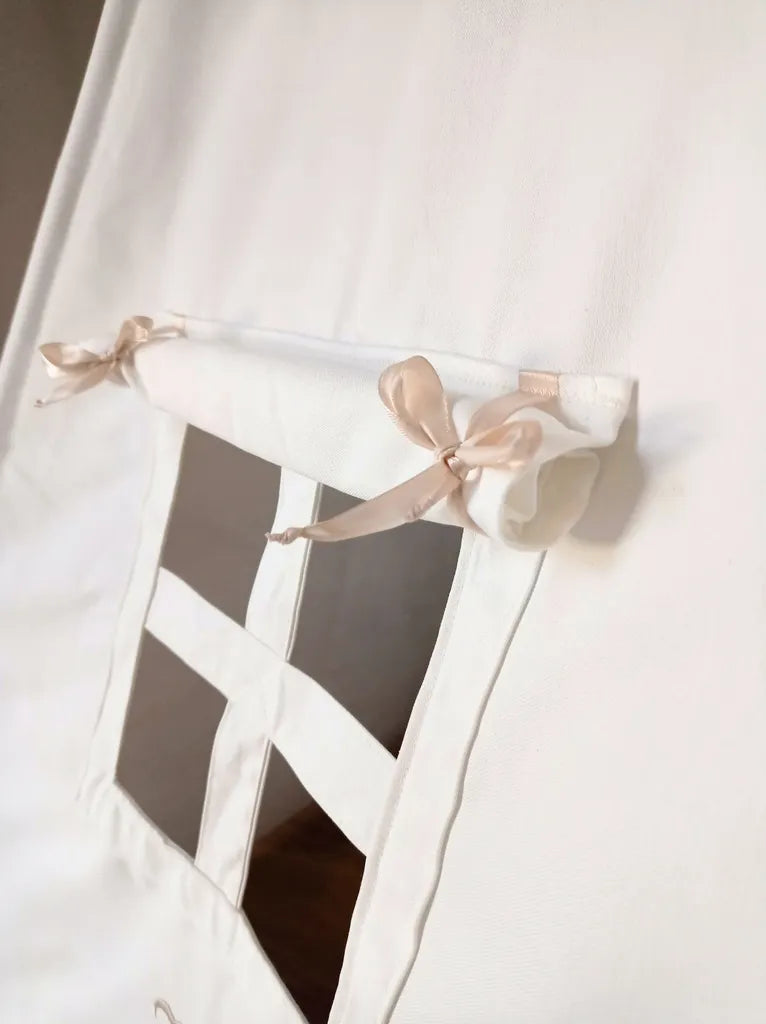  Boho Kinder Spielzelt Wigwam Creme Weiß Bodenmatte Pompons 3 Kissen 110x110x150cm Tipi Teepee