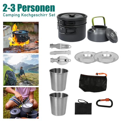  Wolketon 12x Camping Kochgeschirr Reisebesteck 2-3Person Kochtopf Kochset Essgeschirrset