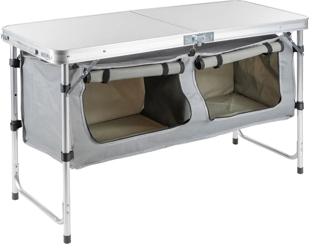  Höhenverstellbarer, Klappbarer Campingtisch Mit Arbeitsflächen Und Stauraum Tisch Camping
