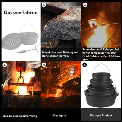 Mucola Gusseisen Feuertopf Gusstopf Inkl. Deckelgriff 2in1 Kochtopf & Pfanne 4,2L Dutch Oven Potjie Camping Kochgeschirr