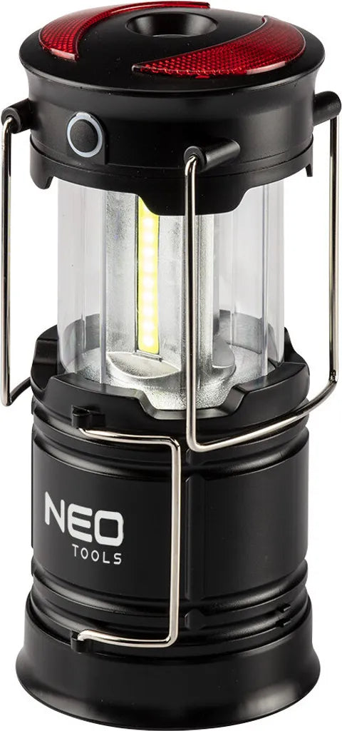  NEO TOOLS 3 In 1 Batterie Camping-lampe, Taschenlampe, Warnlicht, 3W, 200 Lumen, COB-LED, 3xAA-Netzteil (nicht Enthalten), 2 Griffe Zum Tragen Und Aufhängen, Schiebekonstruktion, Magnete Im Sockel