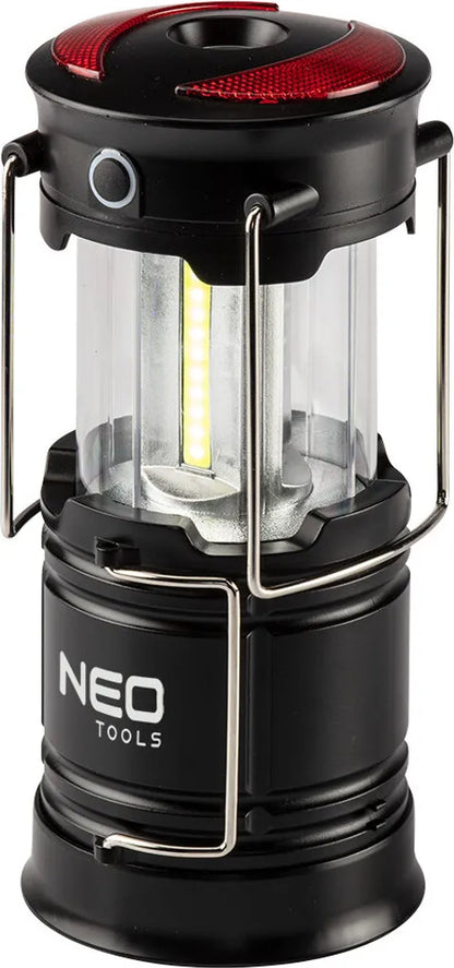  NEO TOOLS 3 In 1 Batterie Camping-lampe, Taschenlampe, Warnlicht, 3W, 200 Lumen, COB-LED, 3xAA-Netzteil (nicht Enthalten), 2 Griffe Zum Tragen Und Aufhängen, Schiebekonstruktion, Magnete Im Sockel