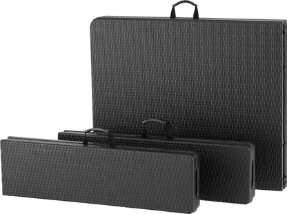  Tectake Campingtischgarnitur Klappbar - Schwarz-Rattanoptik