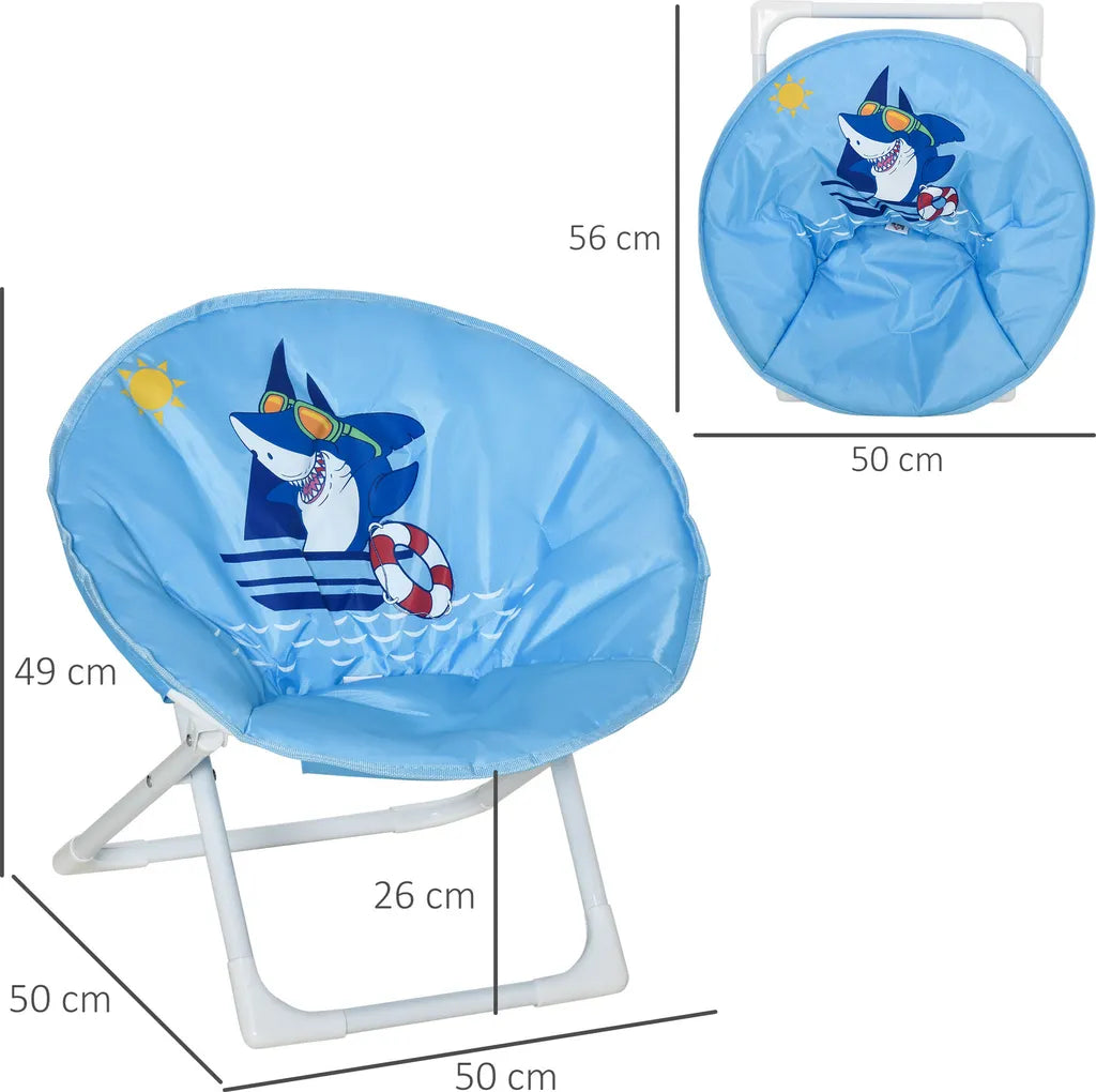  HOMCOM Moonchair Campingstühle Kinder Mondstuhl Faltbar Kinder-Klappsessel Klappbar In-& Outdoor Leicht Zu Tragen Für Kleinkind Mädchen Junge Stahl Blau Ø50 X 49H Cm