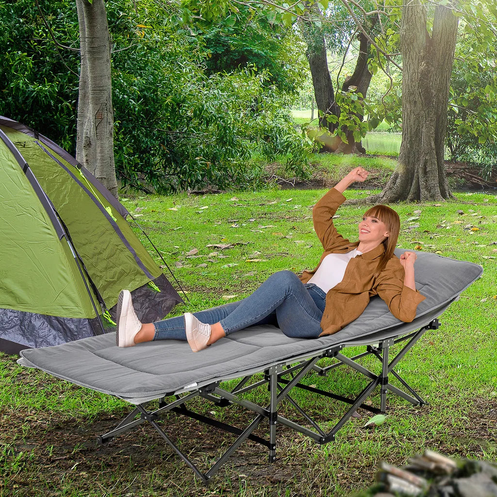  Outsunny Campingbett Klappbar Feldbett Klappbett Mit Kopfkissen Seitentasche Matratze Gästebett Bis 150 Kg Belastbar Reisen Outdoor Oxford Hellgrau 188 X 64,5 X 53 Cm