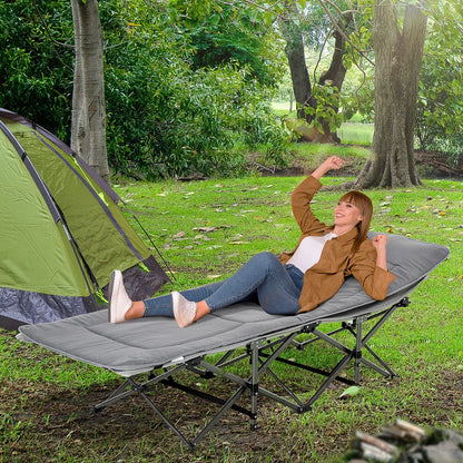  Outsunny Campingbett Klappbar Feldbett Klappbett Mit Kopfkissen Seitentasche Matratze Gästebett Bis 150 Kg Belastbar Reisen Outdoor Oxford Hellgrau 188 X 64,5 X 53 Cm