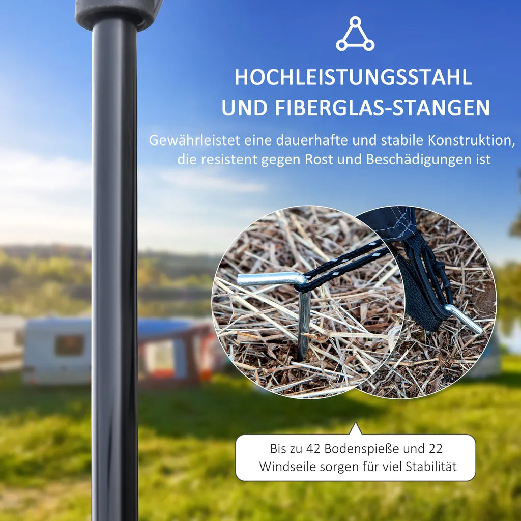  Outsunny Camping Zelt 8 Personen Zelt Tunnelzelt Mit Vorraum 4 Fenster Familienzelt PU3000mm Für Trekking Festival Glasfaser Dunkelgrau 580 X 320 X 215 Cm