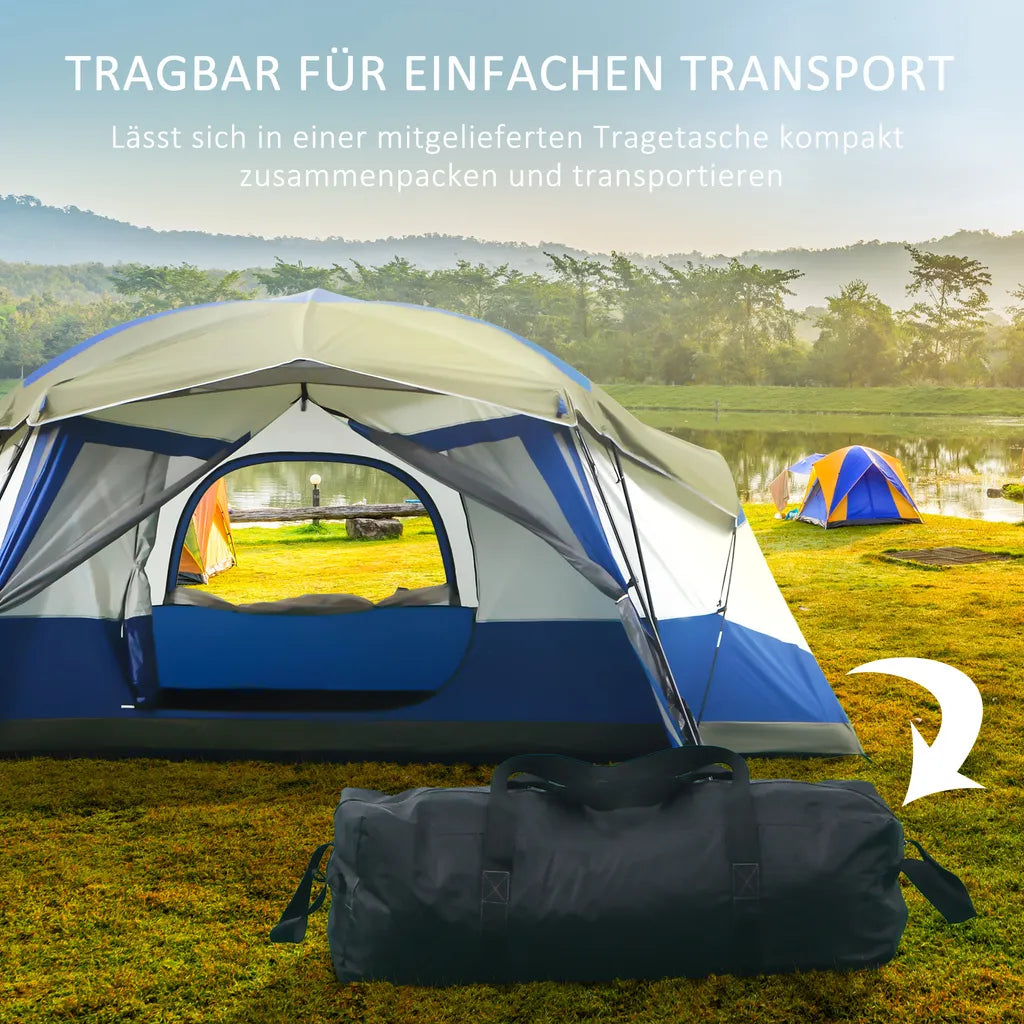  Outsunny Camping Zelt 6-8 Personen Zelt Familienzelt Mit Vorraum 2 Fenster Kuppelzelt PU3000mm Für Trekking Festival Glasfaser Blau 518 X 487 X 237 Cm