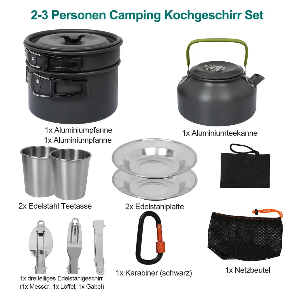  EINFEBEN 12x Camping Kochgeschirr Campinggeschirre 2-3Person Faltbare Wasserflasche 800ml Löffel Kochset