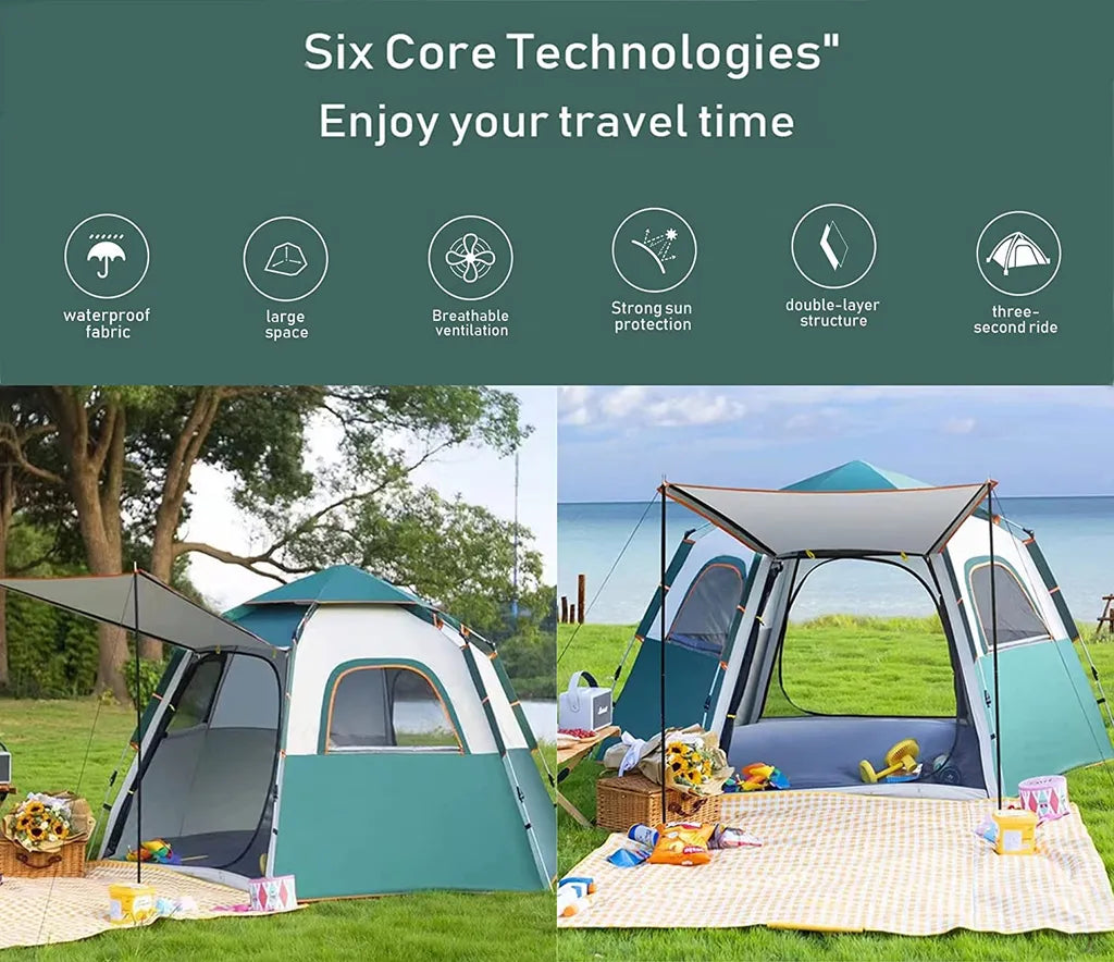  Hikeren Wurfzelt,Camping Zelt Automatisches Schnellaufbauzelt Pop Up Zelt Für 2-4 Personen Wasserdicht Winddicht Faltzelt Mit Abnehmbarer, äußerer Zeltplane Für Picknick Camping Berge Besteigen