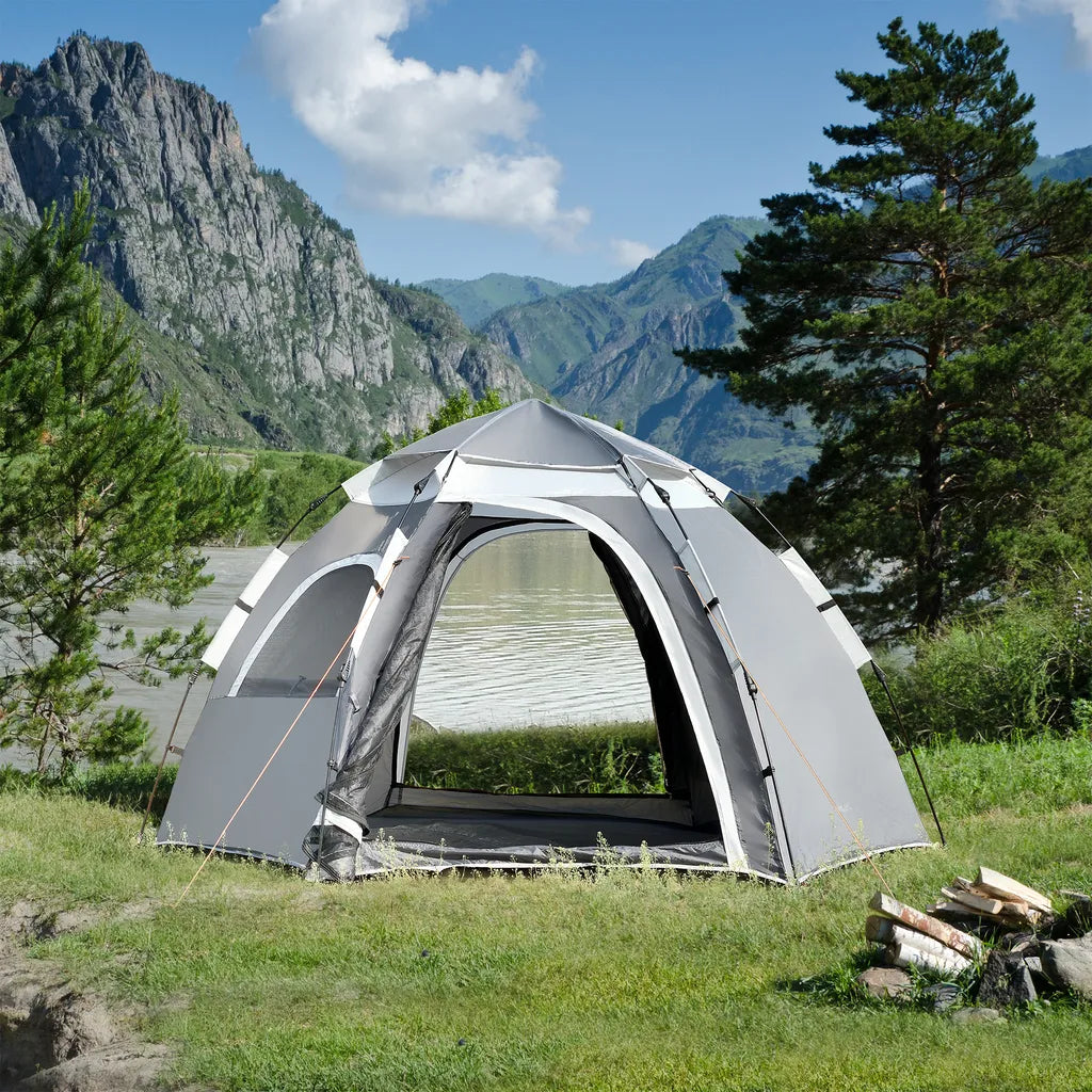 Pro-Tec Campingzelt Nybro Für 2-3 Personen Kuppelzelt 240 X 205 X 140 Cm Sekundenzelt Sofortzelt Camping Automatik Zelt Wasserdicht Grau