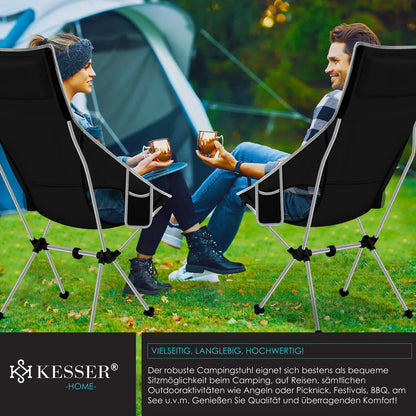  KESSER® Campingstuhl Faltbar Klappbar Mit Hoher Rückenlehne Tragbar Angel Stuhl Camping Stuhl Faltstuhl Bis 120 Kg Strandstuhl Angelstuhl Klapphocker Mit Getränkehalter , Outdoor Stuhl, Farbe:Schwarz / Grau
