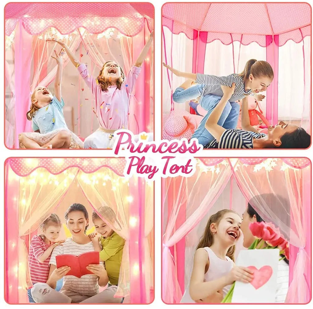  Topchances Spielzelt Für Kinder, Kinderspielzelt Mädchen Kinder Zelt, Princess Castle Spielzelt Für Kinder, Prinzessin Zelt Innen & Draussen - Weihnachten, Geschenk Für Kinder，Rosa