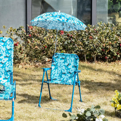  Outsunny Kinder-Campingstuhl Mit Sonnenschirm Kinder-Strandstuhl Klappstuhl Für 1-3 Jahre Leichte Gewicht Metall Blau 39 X 39 X 52cm