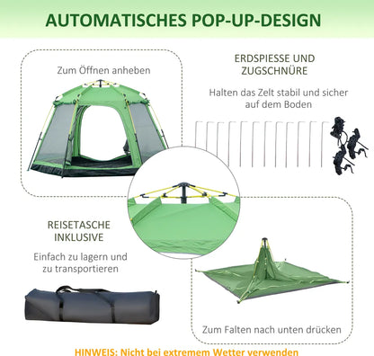  Outsunny Camping Zelt 6 Personen Zelt Familienzelt Kuppelzelt PU2000mm Einfache Einrichtung Für Familien Trekking Festival Stahl Glasfaser Grün 320 X 320 X 180 Cm