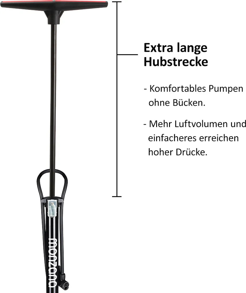  Monzana Standluftpumpe Inkl 3 Zusatzadapter 60/100 Cm Schlauch Luftpumpe Bis 7 Bar Für Fahrrad Auto Luftmatratze Motorrad , Model:12 Bar