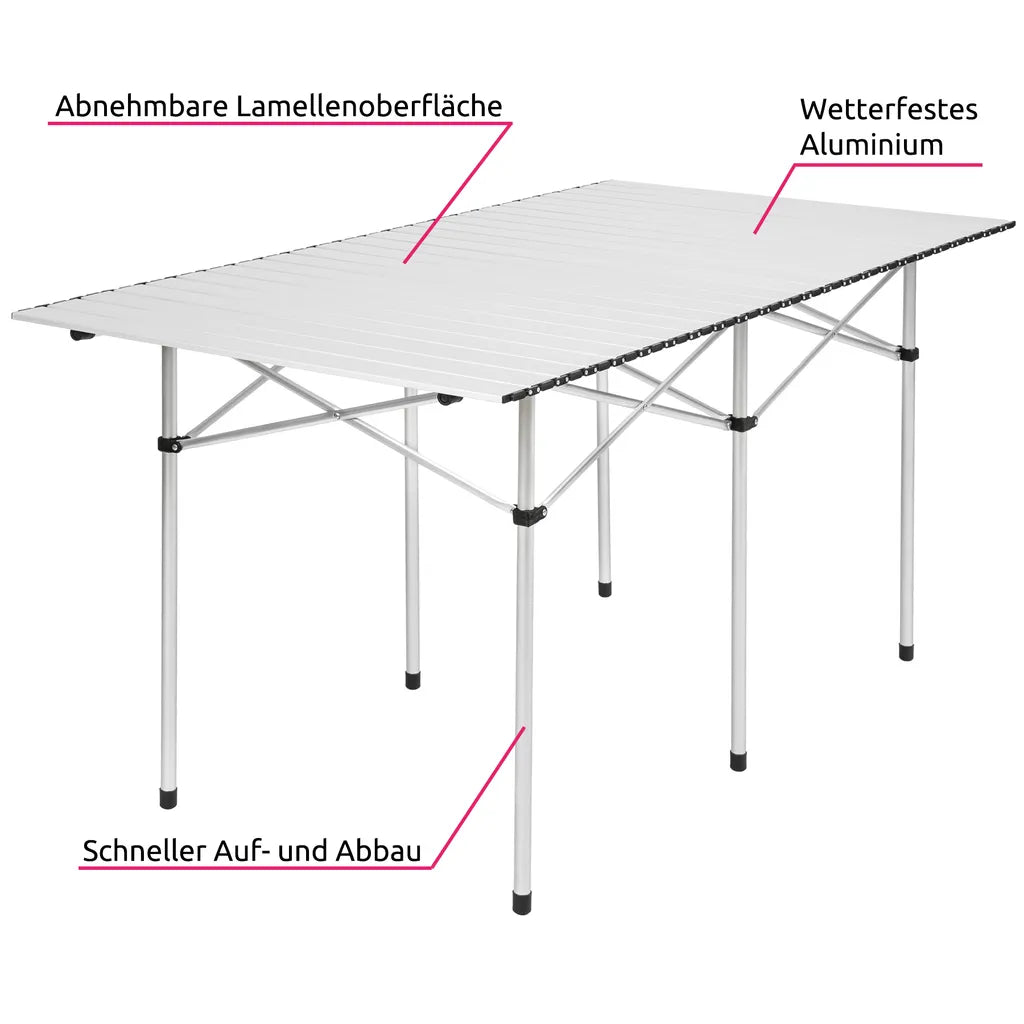  Tectake Camping Klapptisch Aus Aluminium Inkl. Tasche 140x70x70cm - Grau