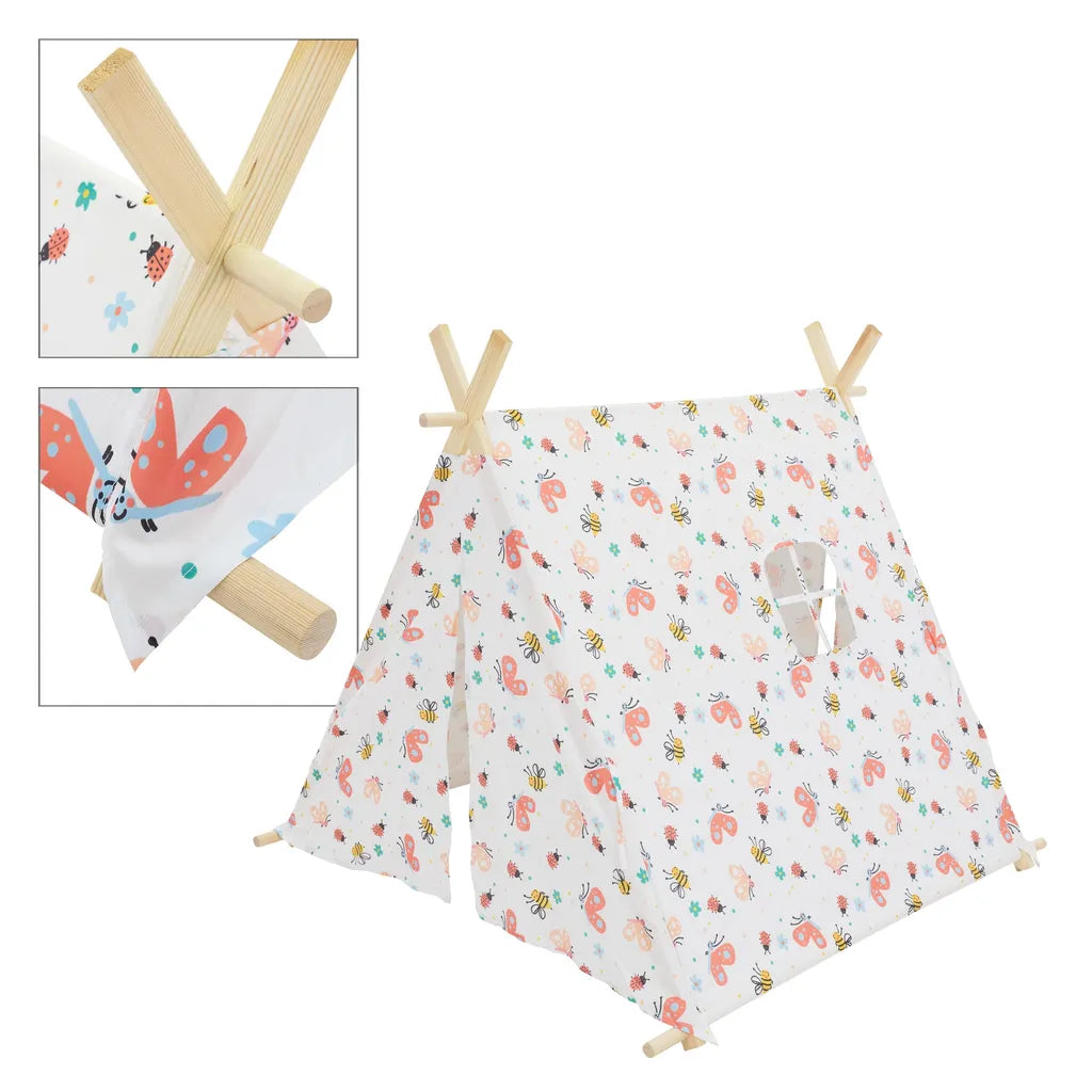 ECD Germany Spielzelt Für Kinder Mit 2 Türen Und Einem Fenster, 108x105x117 Cm, Weiß Mit Bunten, Aus Polyester, Drinnen/draußen, Inderzelt Babyzelt Zelt Spielhaus Spielzeug Geschenkidee
