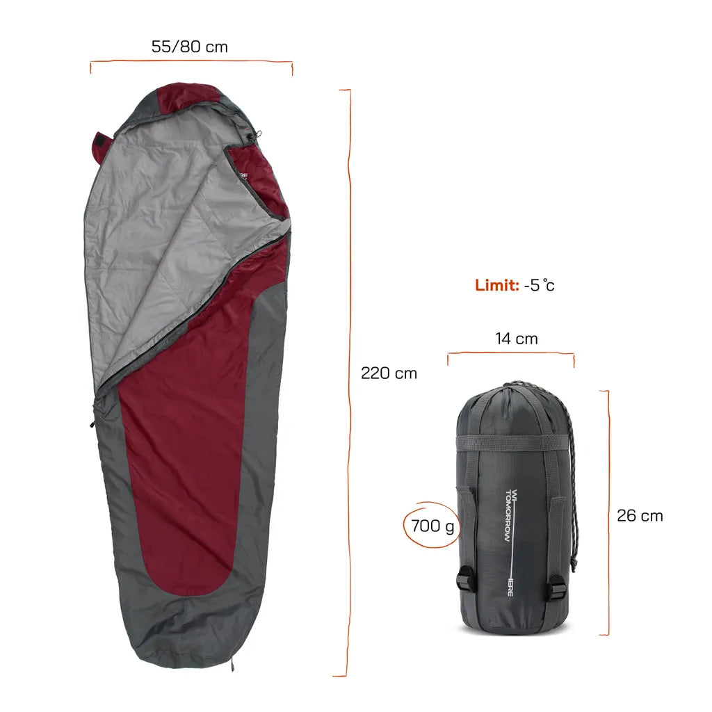  Schlafsack 220x80x50cm Rot / Grau